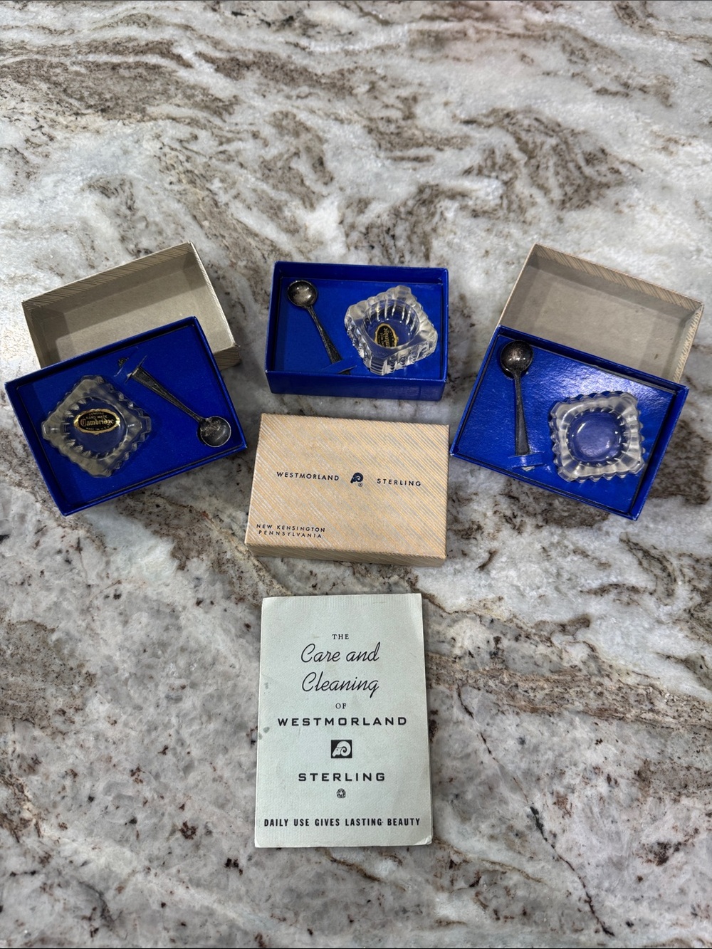 Westmorland Sterling Silver & Crystal Salt Dishes
